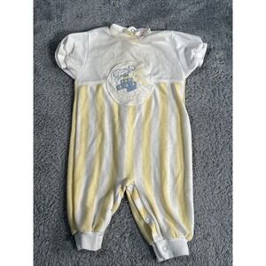 Vintage 90s Health Tex Baby Romper Pajamas Boat Embroidery Striped 12 Month